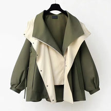 Coat : Mantel Paradiso Wit - Oversized Patchwork Capuchon in Prato Groen van Pantino
