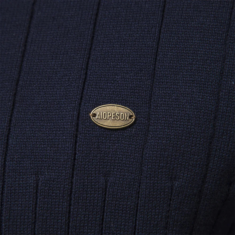 Men's Ribbed Cotton Sweater : Sweater Heren Blauw - Geribbelde Katoenen Herensweater in van Pantino