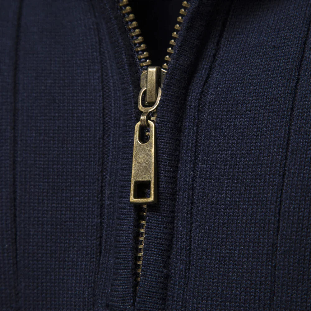 Men's Ribbed Cotton Sweater : Sweater Heren Blauw - Geribbelde Katoenen Herensweater in van Pantino