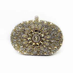 bags : Clutch Dames Zwart - Kristallen Bloemen Verfraaid Avond - Stof in Geel van Pantino