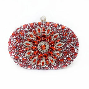bags : Clutch Dames Zwart - Kristallen Bloemen Verfraaid Avond - Stof in Rot van Pantino