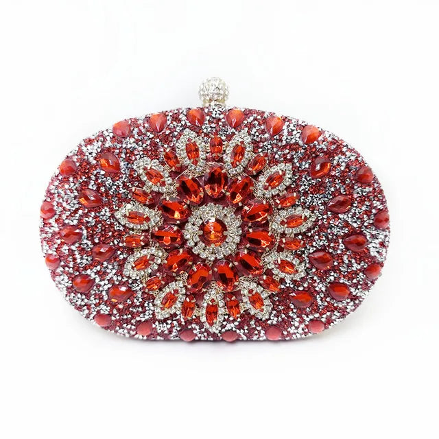 bags : Clutch Dames Zwart - Kristallen Bloemen Verfraaid Avond - Stof in Rot van Pantino
