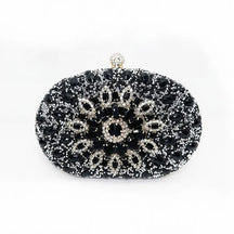 bags : Clutch Dames Zwart - Kristallen Bloemen Verfraaid Avond - Stof in Zwart van Pantino