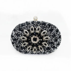 bags : Clutch Dames Zwart - Kristallen Bloemen Verfraaid Avond - Stof in Zwart van Pantino