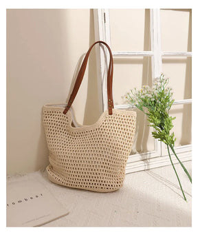 bags : Schoudertas Dames Beige - Vintage Bohemian Stroh met Uitholling Ontwerp in van Pantino