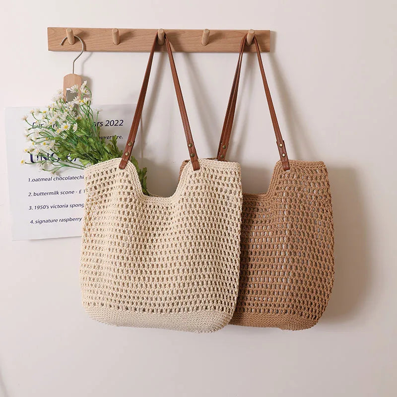 bags : Schoudertas Dames Beige - Vintage Bohemian Stroh met Uitholling Ontwerp in van Pantino