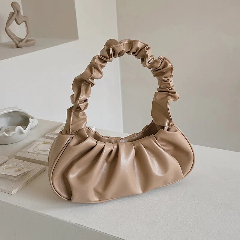 bags : Handtas Wit - Elegante Geplooide in Khaki van Pantino