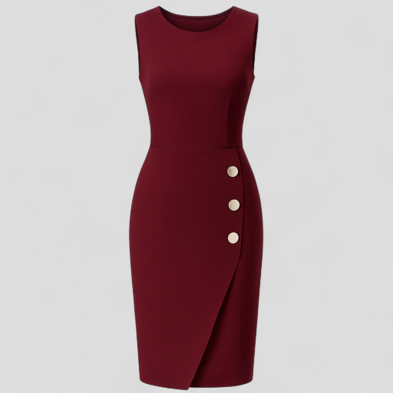 Mouwloze Jurk met Asymmetrische Decoratieve Knopen Dames