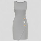 Mouwloze Jurk met Asymmetrische Decoratieve Knopen Dames