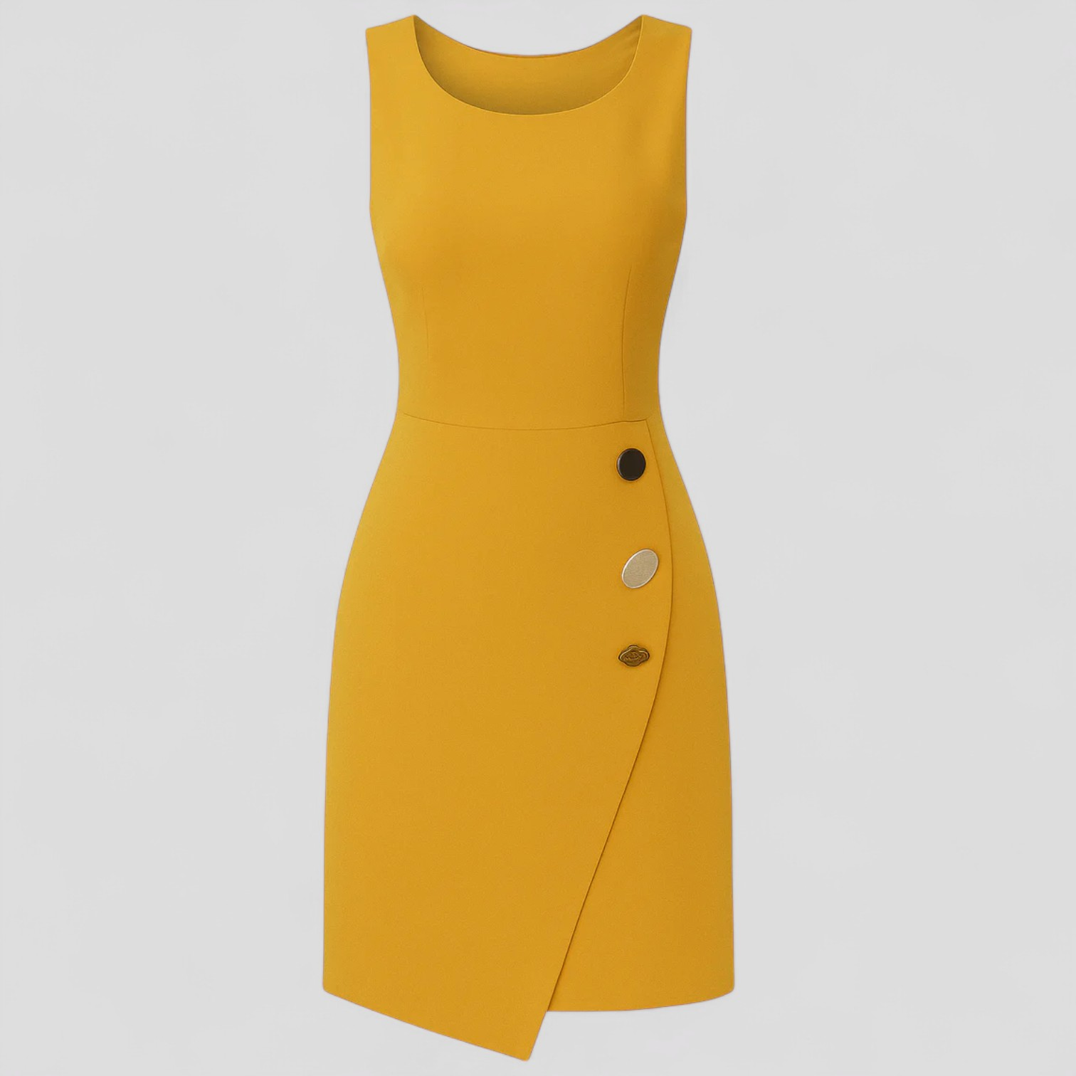 Mouwloze Jurk met Asymmetrische Decoratieve Knopen Dames