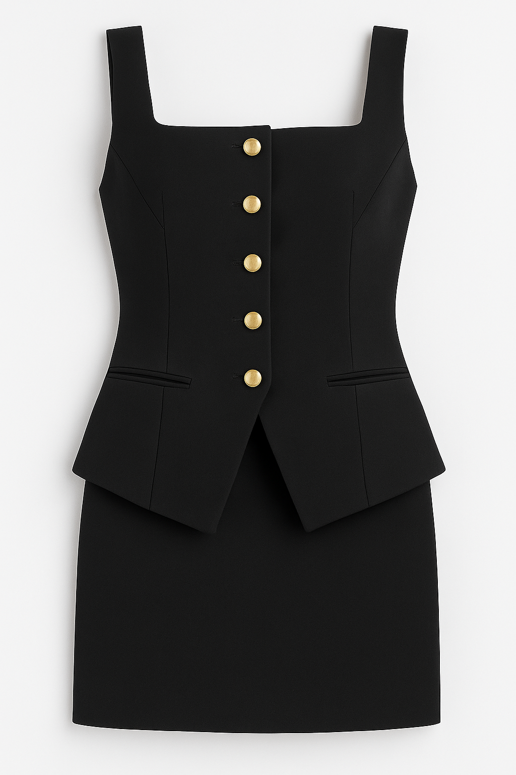 Outfit Sets : Korte pakjurk met Gouden Knopen - Rechte elegantie mouwloos in Nera van Pantinoshop