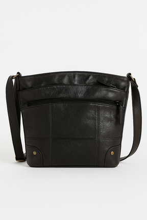 bags : Vintage Leren Schoudertas - Bruin in Zwart van Pantino