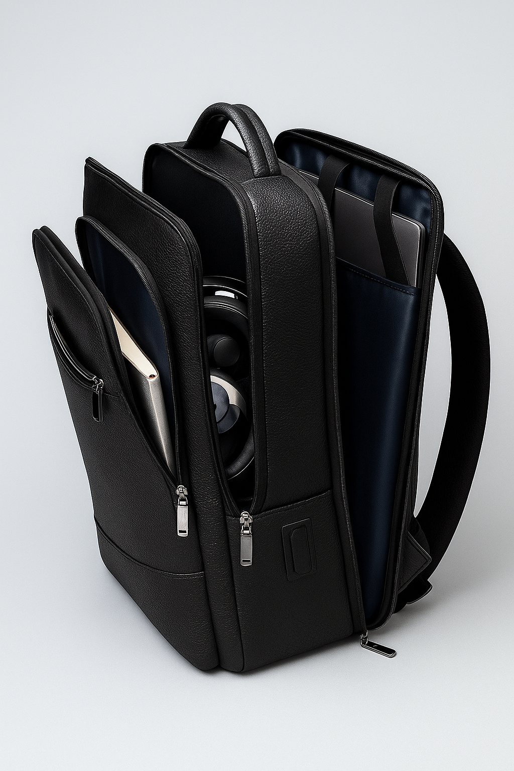 bags : Lederen Rugzak met USB Leer - Zwart-a in van Pantino