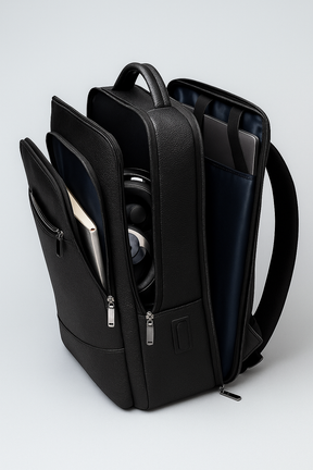 bags : Lederen Rugzak met USB Leer - Zwart-a in van Pantino