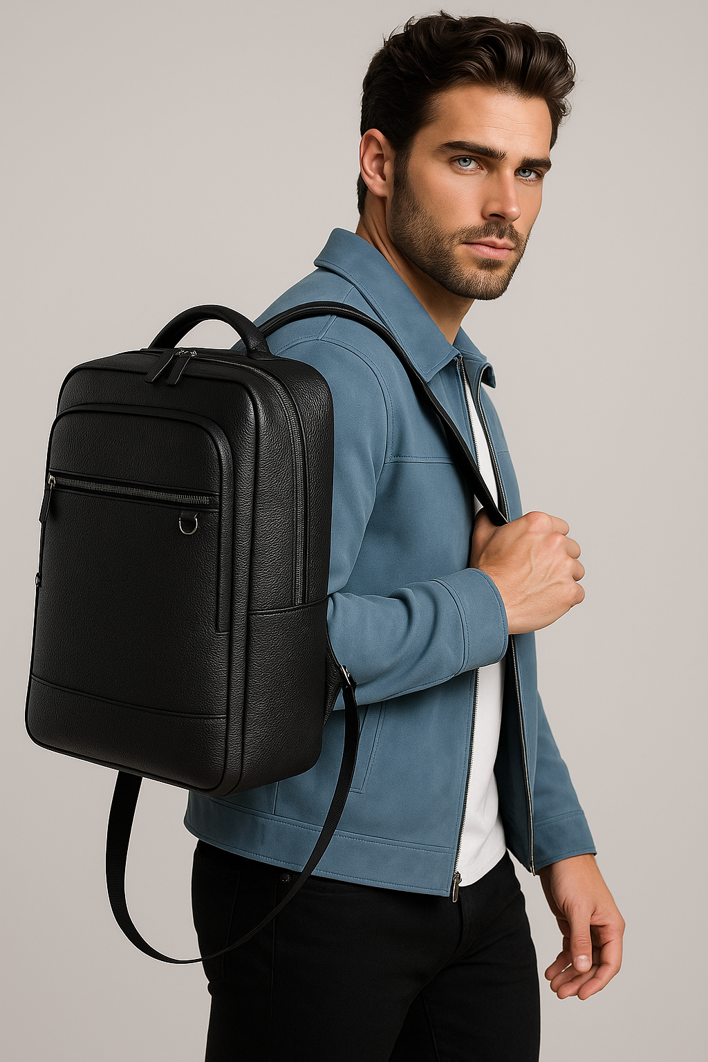 bags : Lederen Rugzak met USB Leer - Zwart-a in van Pantino