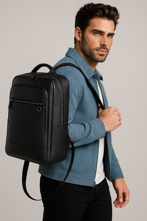 bags : Lederen Rugzak met USB Leer - Zwart-a in van Pantino