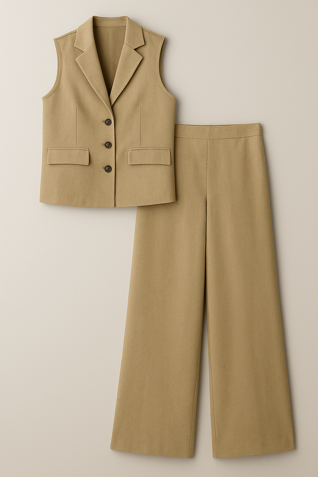 Dames set met mouwloos gilet en broek met wijde pijpen