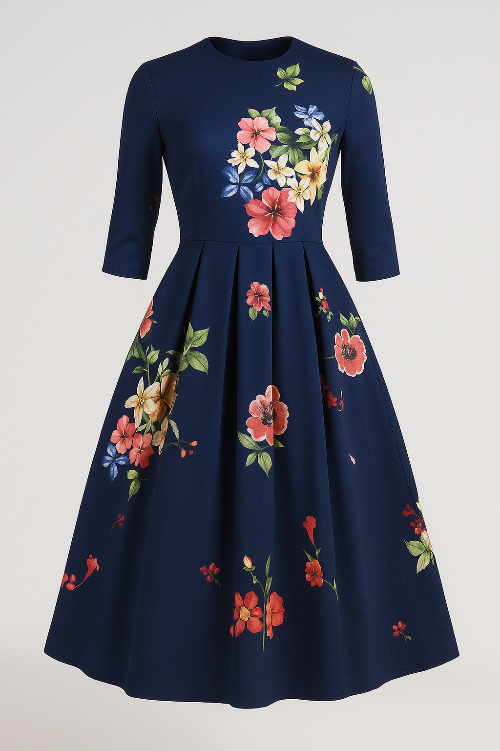 Dresses : Midi-jurk met bloemenprint en 3/4-mouwen Dames in Blauw marine van Pantino
