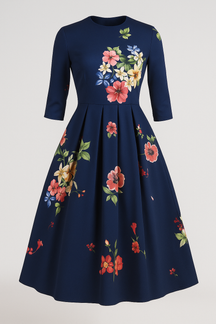 Dresses : Midi-jurk met bloemenprint en 3/4-mouwen Dames in Blauw marine van Pantino