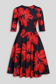 Dresses : Midi-jurk met bloemenprint en 3/4-mouwen Dames in Rosso van Pantino