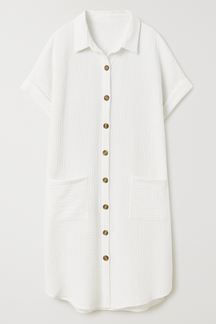Dresses : Blousejurk van Wafelkatoen met Katoenen Knopen Dames in Bianco van Pantino