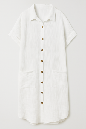 Dresses : Blousejurk van Wafelkatoen met Katoenen Knopen Dames in Bianco van Pantino