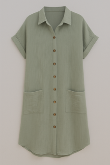 Dresses : Blousejurk van Wafelkatoen met Katoenen Knopen Dames in Grigio van Pantino