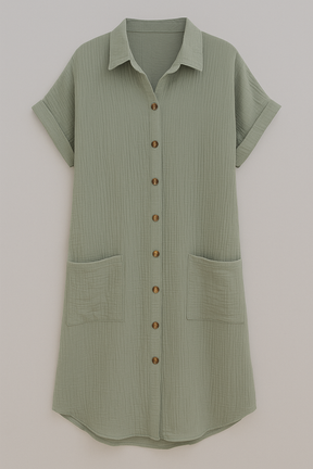Dresses : Blousejurk van Wafelkatoen met Katoenen Knopen Dames in Grigio van Pantino