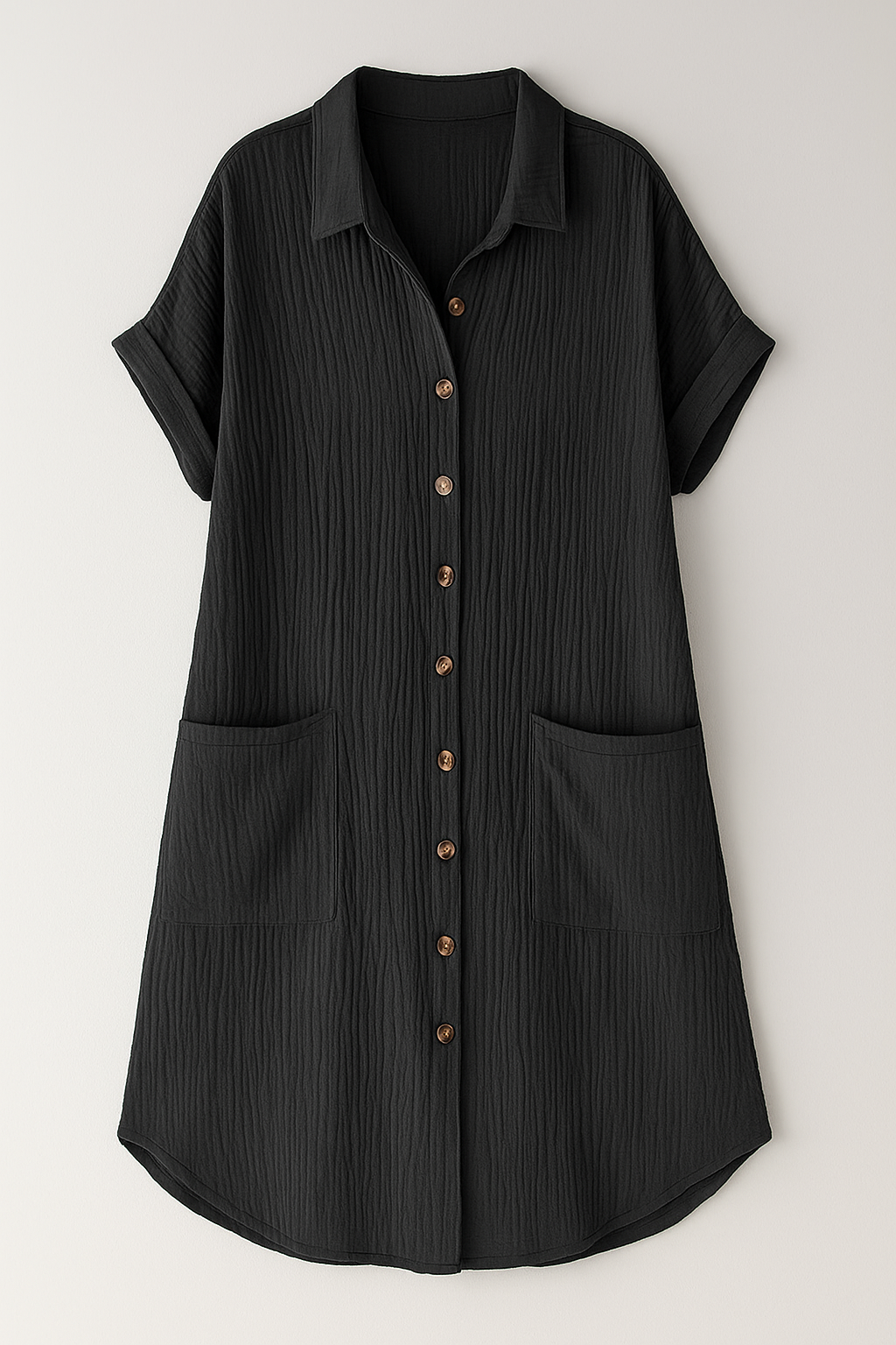 Dresses : Blousejurk van Wafelkatoen met Katoenen Knopen Dames in Nero van Pantino
