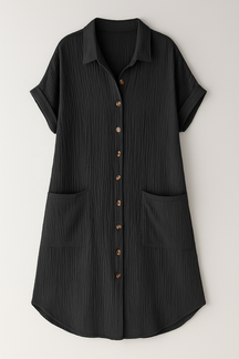Dresses : Blousejurk van Wafelkatoen met Katoenen Knopen Dames in Nero van Pantino