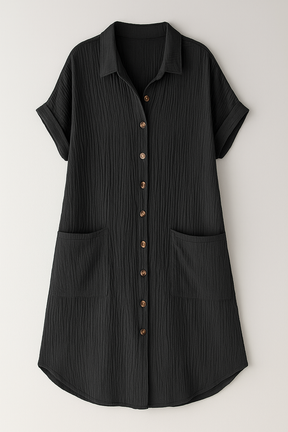 Dresses : Blousejurk van Wafelkatoen met Katoenen Knopen Dames in Nero van Pantino