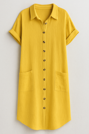 Dresses : Blousejurk van Wafelkatoen met Katoenen Knopen Dames in Giallo van Pantino