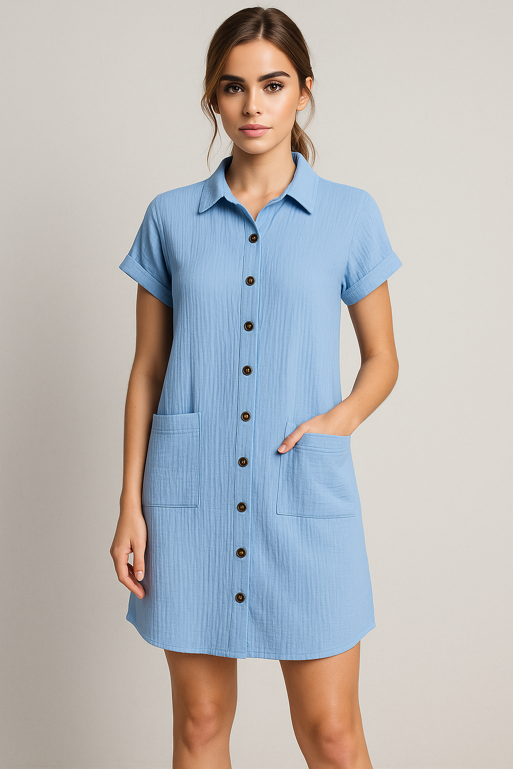 Dresses : Blousejurk van Wafelkatoen met Katoenen Knopen Dames in van Pantino