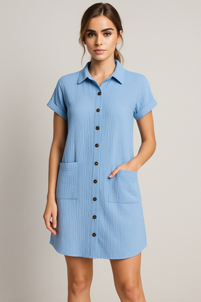 Dresses : Blousejurk van Wafelkatoen met Katoenen Knopen Dames in van Pantino
