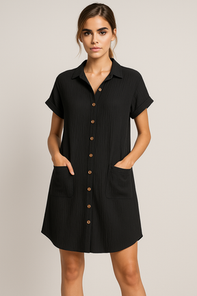 Dresses : Blousejurk van Wafelkatoen met Katoenen Knopen Dames in van Pantino