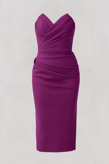 Dresses : Elegante Strapless Midi-jurk voor Dames met Split voor Zomerse Ceremonie in Rosa caldo van Pantino