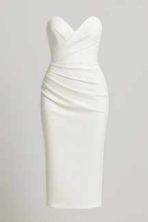 Dresses : Elegante Strapless Midi-jurk voor Dames met Split voor Zomerse Ceremonie in Bianco van Pantino