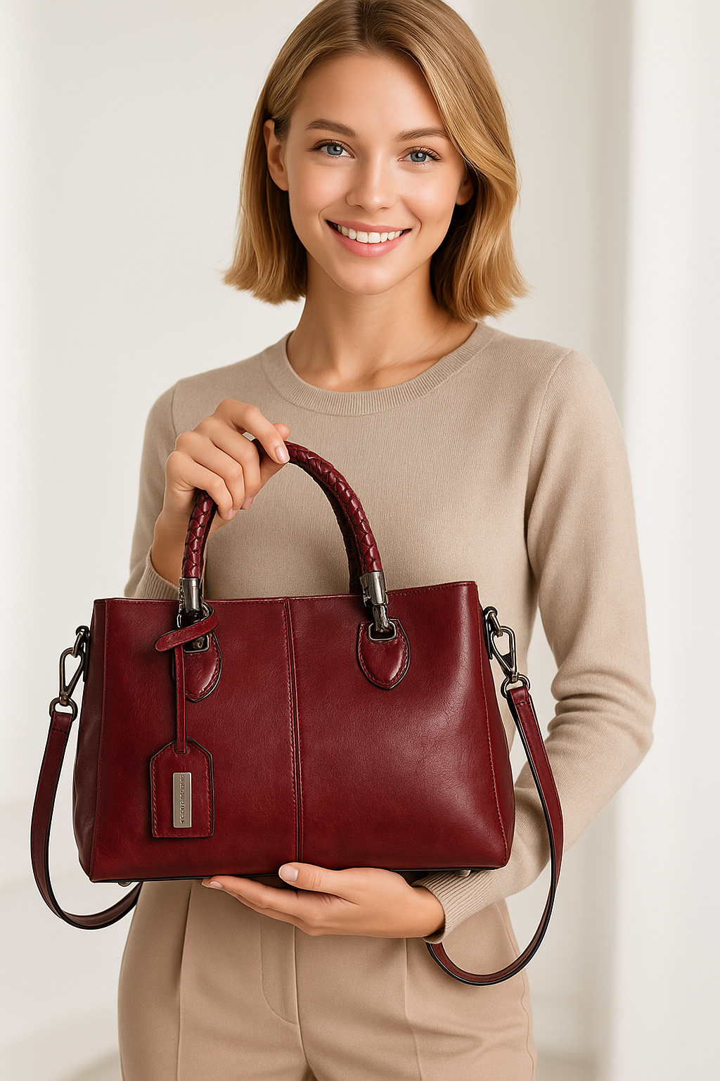 bags : Leren Damestas LuxeLeather - Ruime Bruine Schoudertas van Echt Leer, Groot Formaat in van Pantino