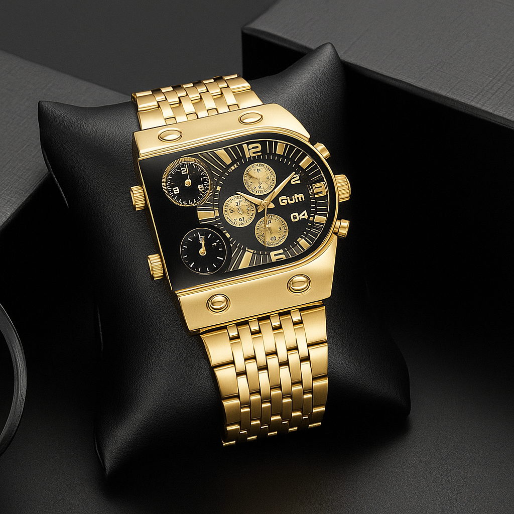 watches : Herenhorloge Zwart/Goud - Klassiek Stalen Horloge met Gouden Kast & Wijzerplaat in van Pantino