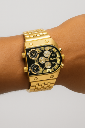 watches : Herenhorloge Zwart/Goud - Klassiek Stalen Horloge met Gouden Kast & Wijzerplaat in van Pantino