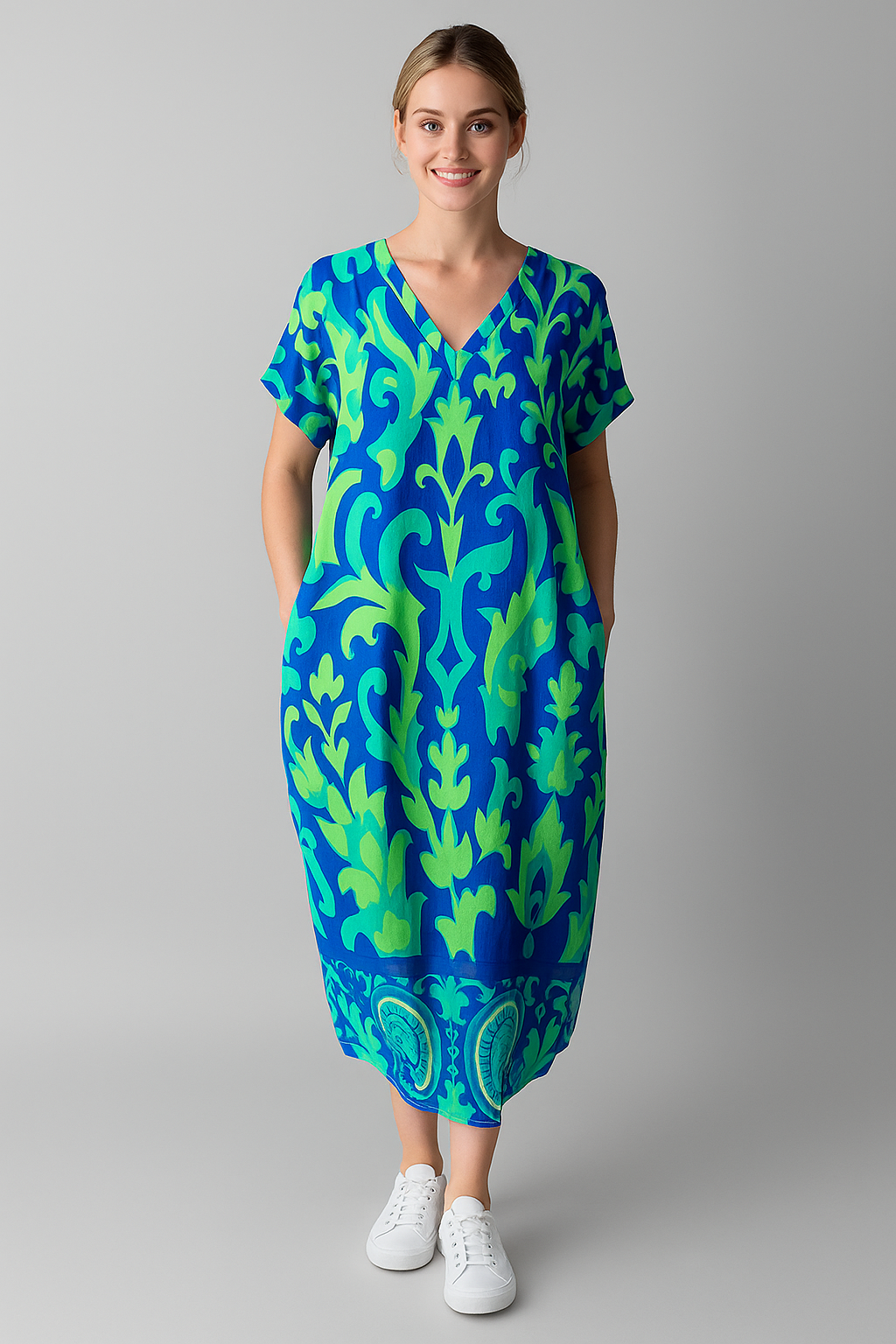 Elegante Bloemen Midi Jurk voor Dames voor Ceremonie, Feest, Cocktail - Lichte stof, Diverse maten