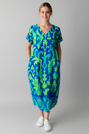 Elegante Bloemen Midi Jurk voor Dames voor Ceremonie, Feest, Cocktail - Lichte stof, Diverse maten