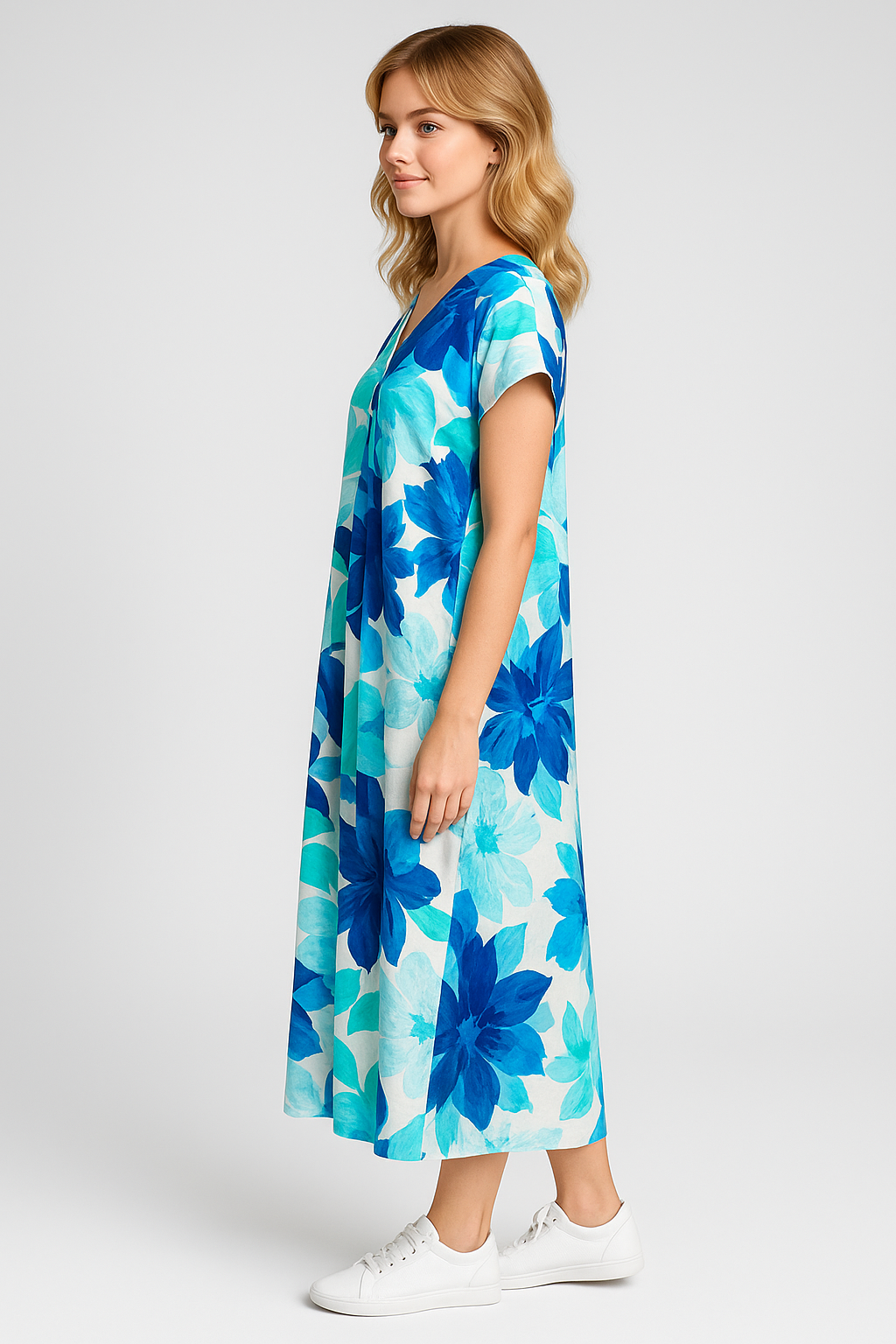 Elegante Bloemen Midi Jurk voor Dames voor Ceremonie, Feest, Cocktail - Lichte stof, Diverse maten
