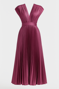 Midi Jurk Dames Elegant Geplooid met V-hals - Perfect voor Elke Gelegenheid