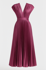 Midi Jurk Dames Elegant Geplooid met V-hals - Perfect voor Elke Gelegenheid