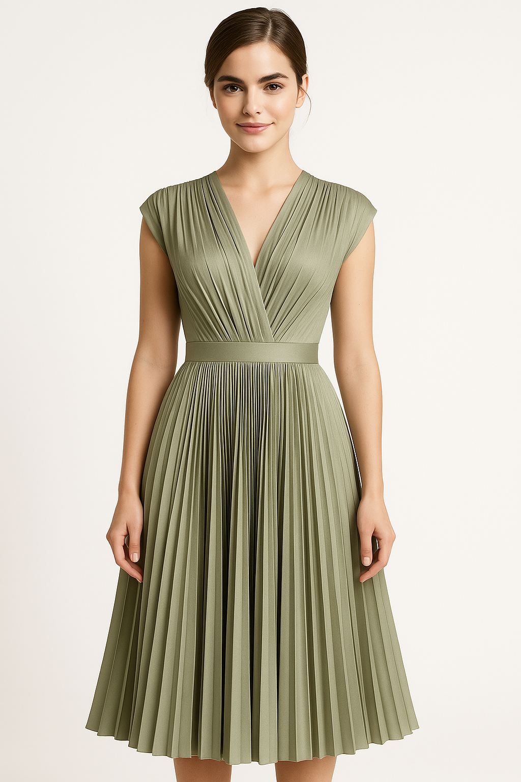 Midi Jurk Dames Elegant Geplooid met V-hals - Perfect voor Elke Gelegenheid