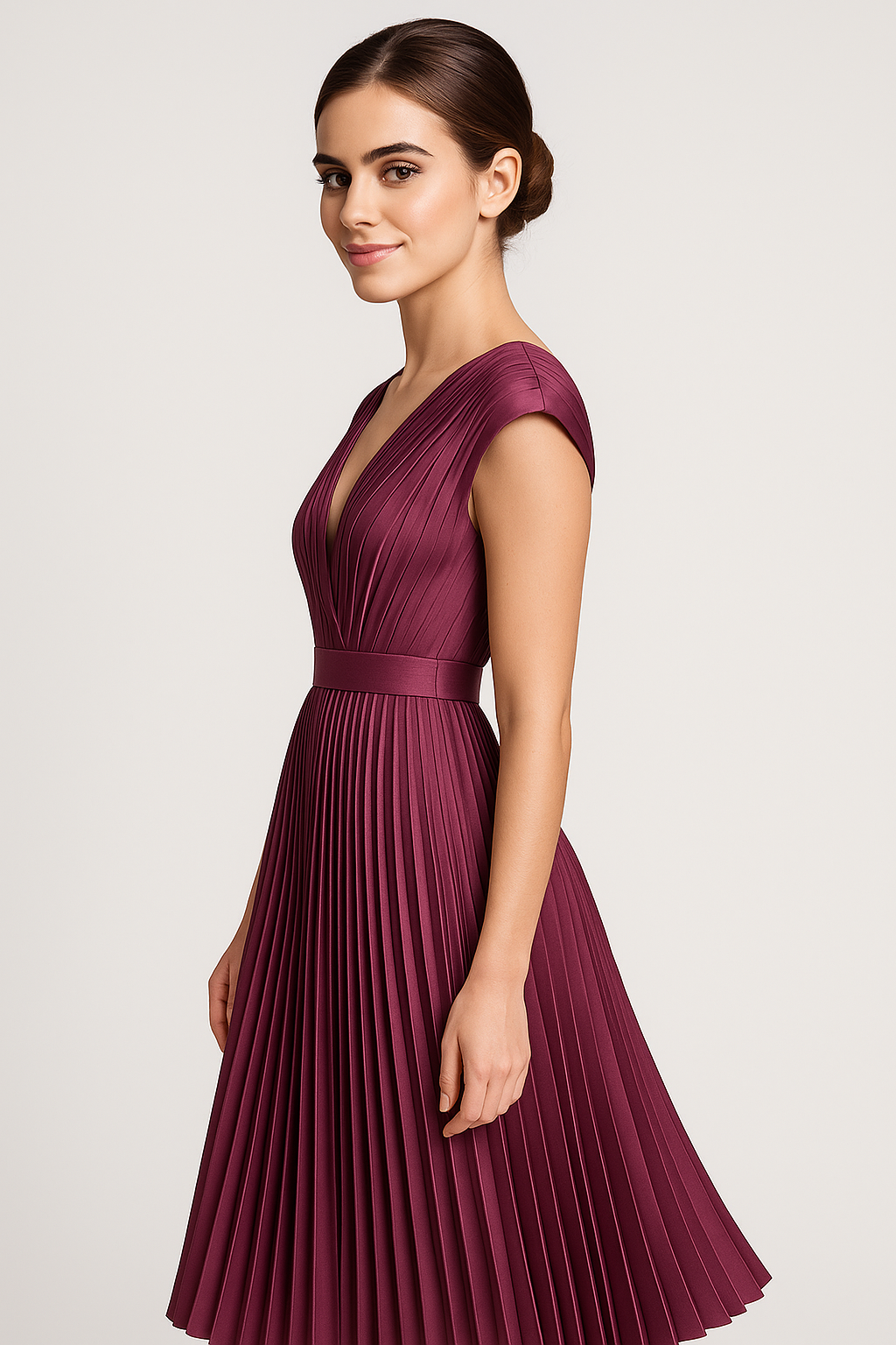 Midi Jurk Dames Elegant Geplooid met V-hals - Perfect voor Elke Gelegenheid