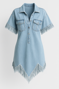 Abito chemisier in denim Dakota con frange e tasche sul petto Donna