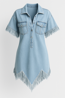 Dresses : Abito chemisier in denim Dakota con frange e tasche sul petto Donna in Celeste S van Pantino