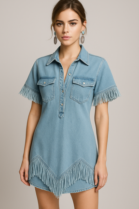 Dresses : Abito chemisier in denim Dakota con frange e tasche sul petto Donna in van Pantino